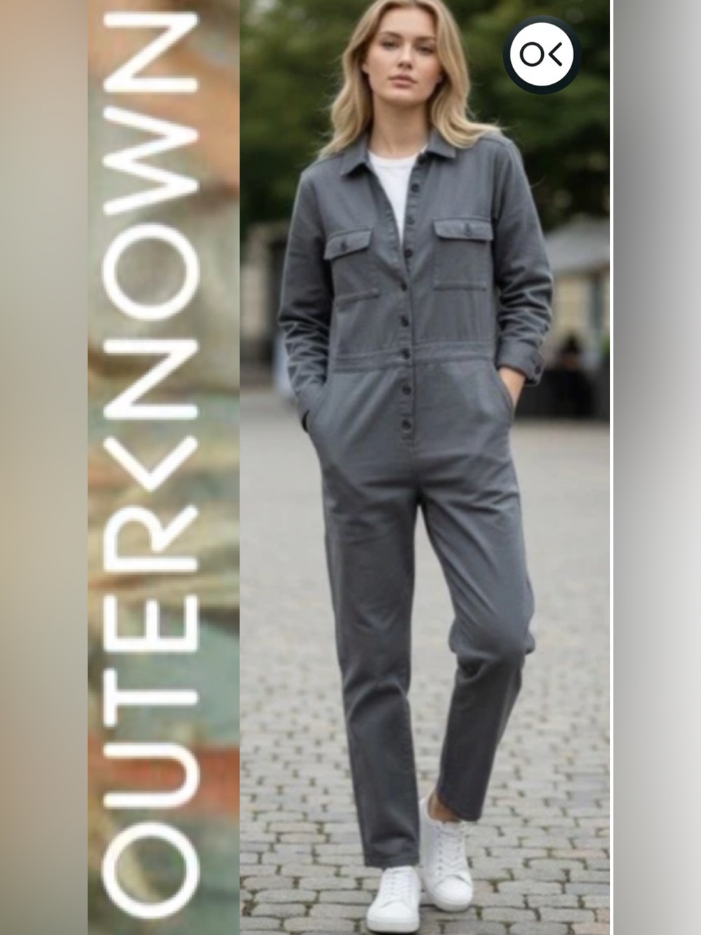 NWT! Outerknown SEA suit storm gray long sleeve utility jumpsuit linen blend SM